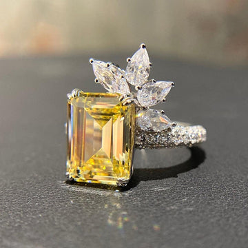 Dazzling New Arrival Luxury Square Yellow AAA+ Cubic Zirconia Diamonds Ring - The Jewellery Supermarket